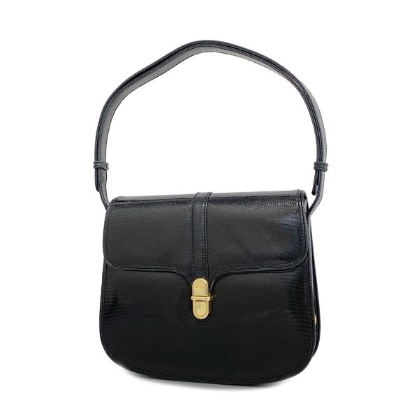 1240001040087 1 Gucci Shoulder Bag Lizard Black Gold Hardware