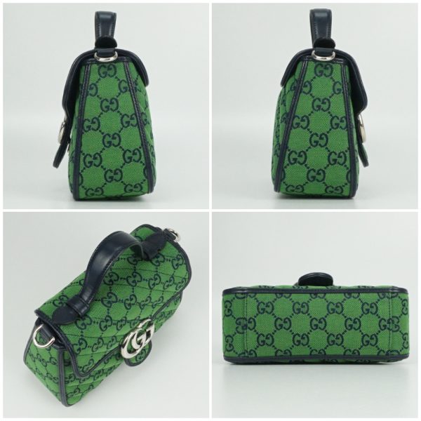 1240002032982 3 Gucci Mini Top Handle GG Pattern Canvas Leather Bag Green