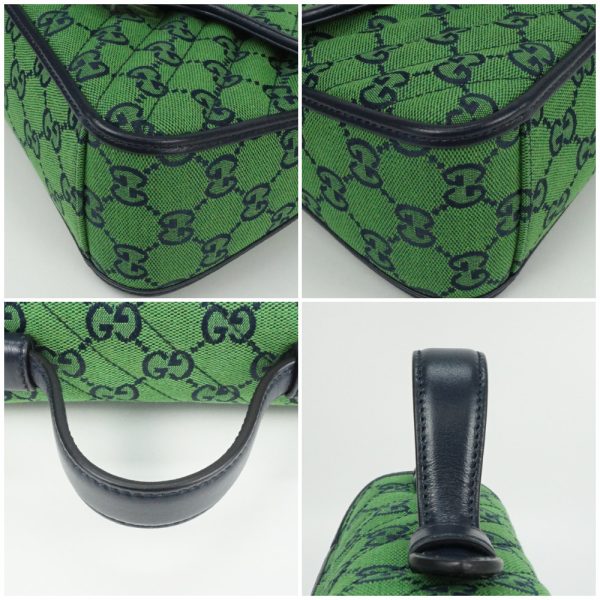 1240002032982 4 Gucci Mini Top Handle GG Pattern Canvas Leather Bag Green