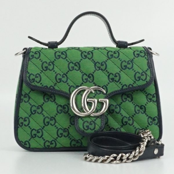 1240002032982 7 Gucci Mini Top Handle GG Pattern Canvas Leather Bag Green