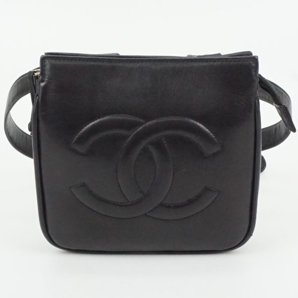 1240002036690 1 CHANEL Waist Pouch Black Leather Coco Mark