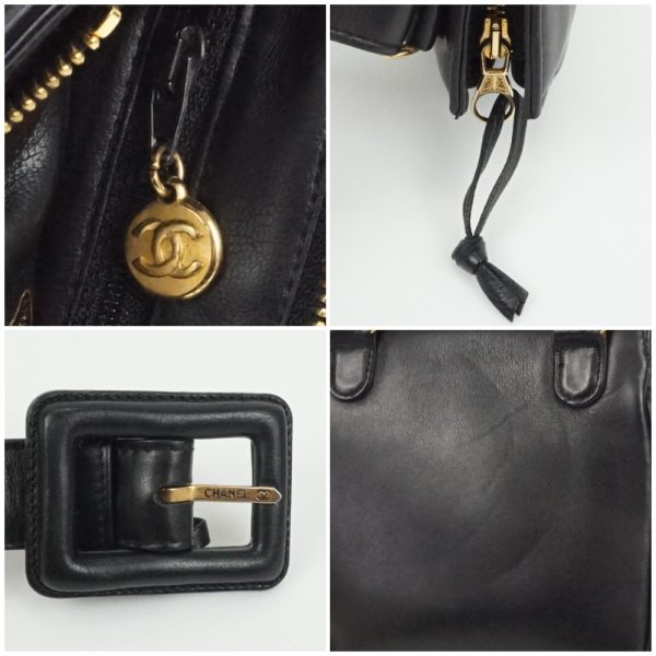 1240002036690 7 CHANEL Waist Pouch Black Leather Coco Mark