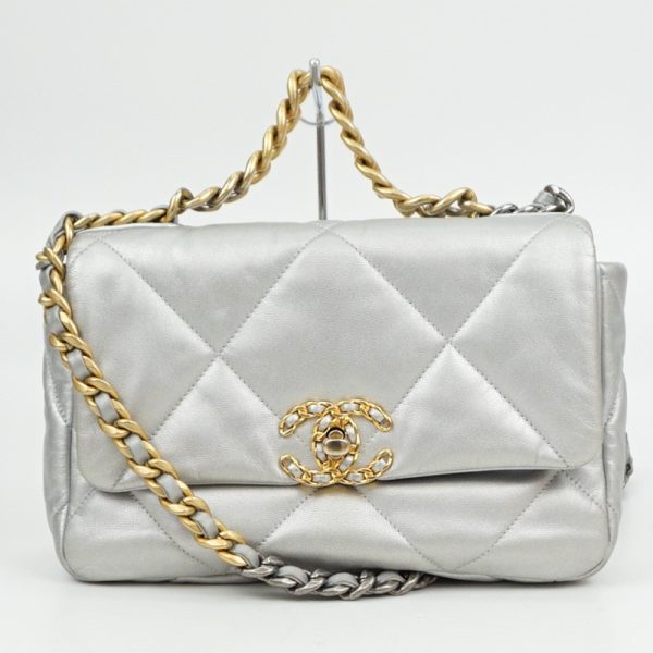 1240002048368 1 CHANEL 19 Chain Shoulder Bag Lambskin Silver Gold