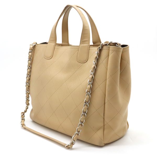 12400240 2 Chanel Matelasse Coco Mark Tote 2way Chain Shoulder Caviar Beige