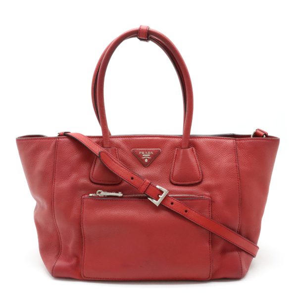 12400736 1 Prada Vitello Phenix Tote 2 Way Shoulder Leather Rosso Red Silver