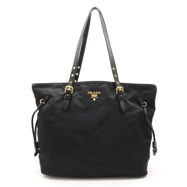 12401074 1 Prada Tote Bag Shoulder Large Nylon Leather Black Gold