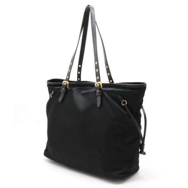 12401074 2 Prada Tote Bag Shoulder Large Nylon Leather Black Gold