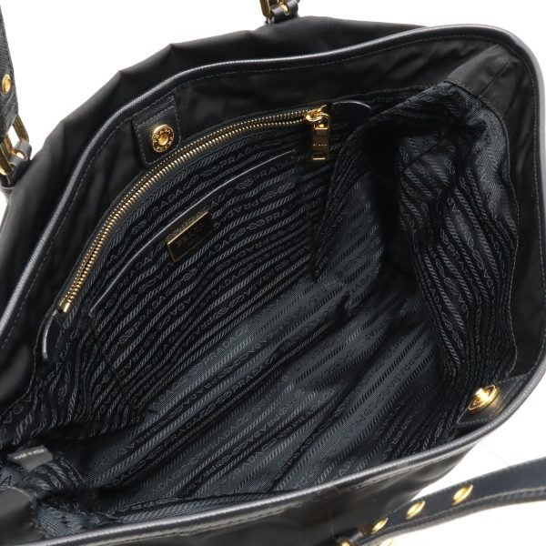 12401074 5 Prada Tote Bag Shoulder Large Nylon Leather Black Gold