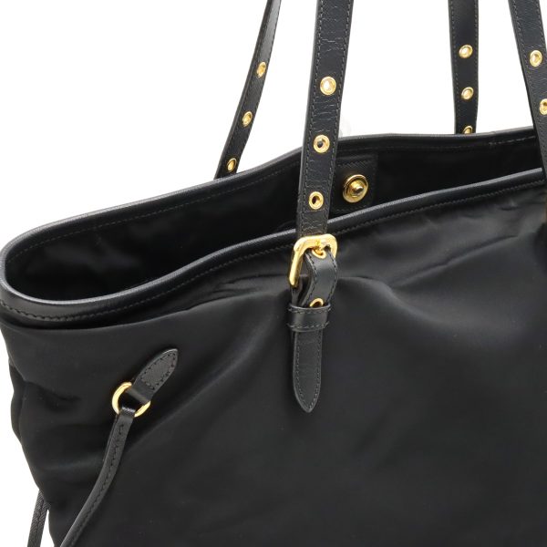 12401074 7 Prada Tote Bag Shoulder Large Nylon Leather Black Gold