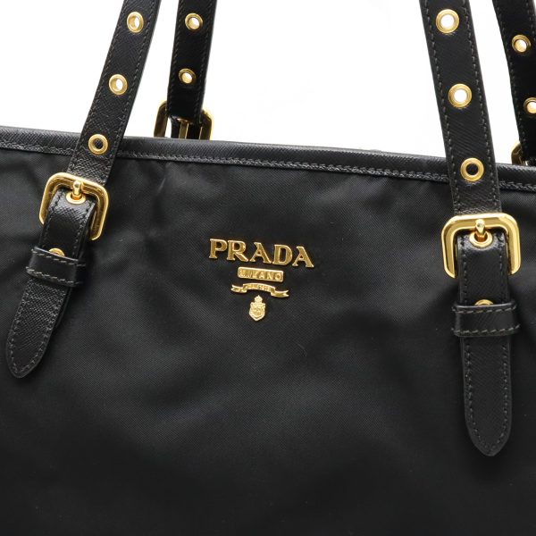 12401074 8 Prada Tote Bag Shoulder Large Nylon Leather Black Gold