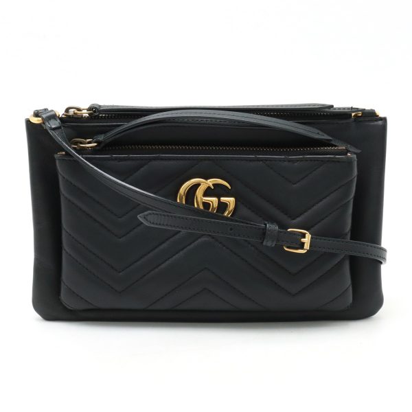 12401103 1 Gucci GG Marmont Shoulder Bag Pochette Quilted Black Gold