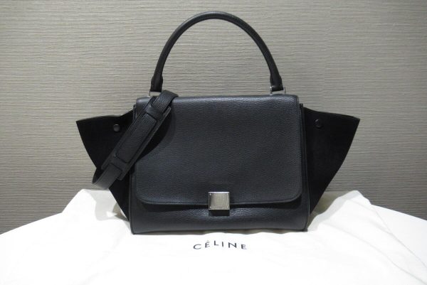 12401599 Celine Trapeze Medium Calf Suede Bag Black Handbag