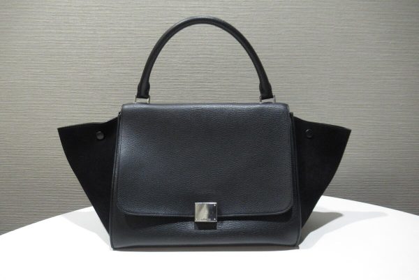 12401599 2 Celine Trapeze Medium Calf Suede Bag Black Handbag