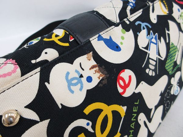 1240202187333 6 Chanel Animal 2Way Handbag Long Shoulder Canvas Crossbody Boston Black