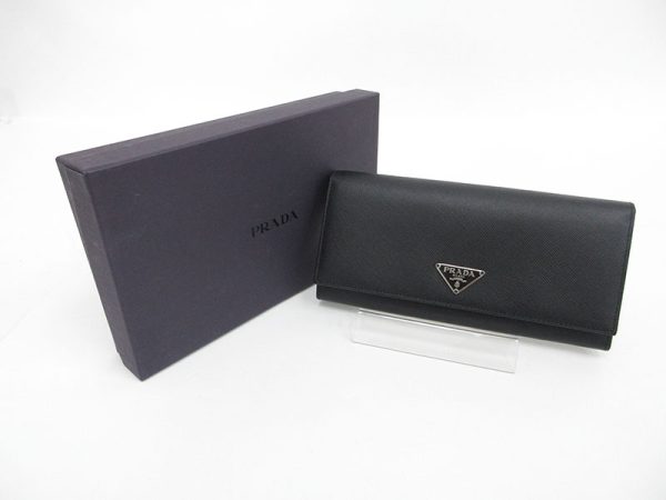 1240803004898 11 PRADA Flap Long Wallet Saffiano Leather Black