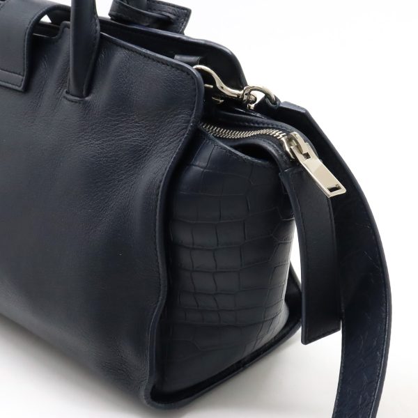 12410106 6 Saint Laurent Paris Baby Down Town Crocodile Leather 2 Way Shoulder Bag Dark Navy