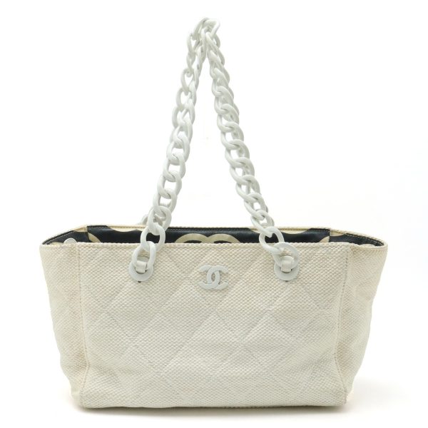 12410152 1 Chanel Matelasse Cocomark Tote Plastic Chain Straw Leather White