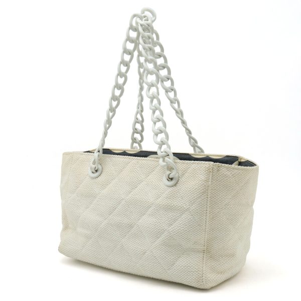 12410152 2 Chanel Matelasse Cocomark Tote Plastic Chain Straw Leather White