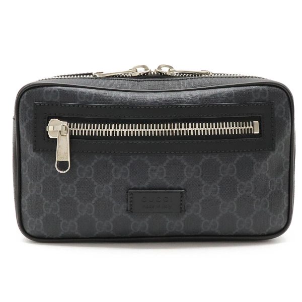 12410904 1 Gucci GG Supreme Waist Bag PVC Leather Dark Gray Black