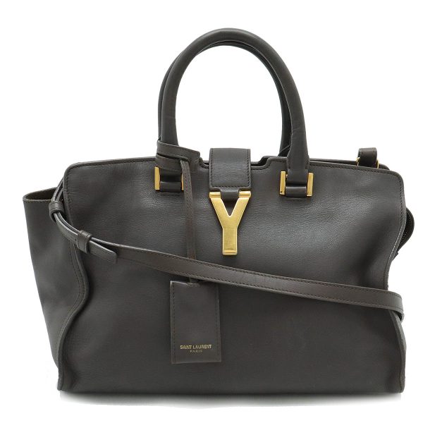 12411020 1 Yves Saint Laurent Y Line Petit Cabas Handbag 2WAY Shoulder Leather Gray