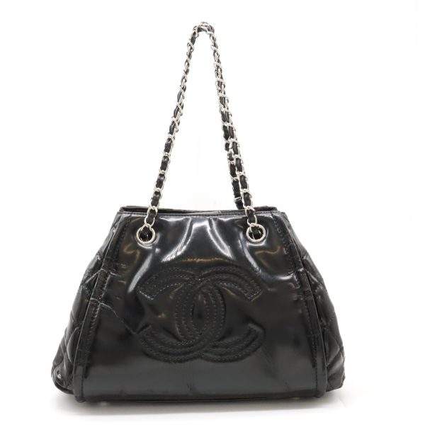 12411094 1 Chanel Chain Bag Enamel Patent Leather Black Silver