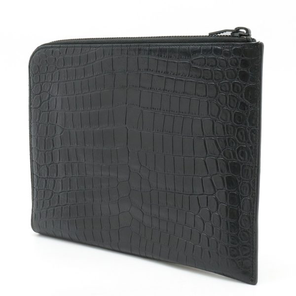 12411164 2 Yves Saint Laurent Clutch Bag L Shaped Zipper Crocodile Embossed Leather Black