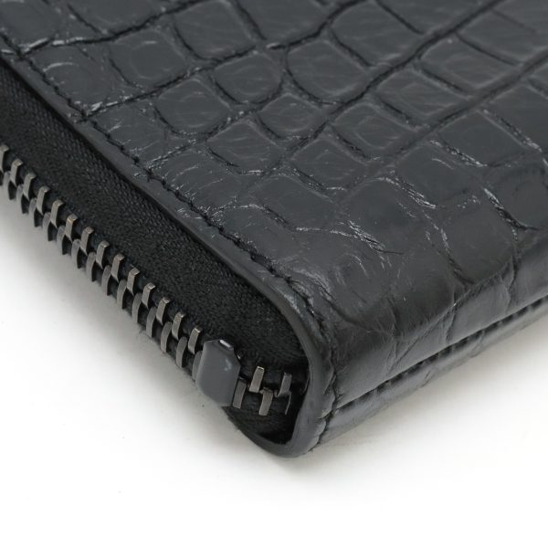 12411164 3 Yves Saint Laurent Clutch Bag L Shaped Zipper Crocodile Embossed Leather Black