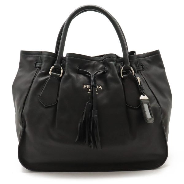 12420183 1 Prada Tassel Drawstring Tote Bag Leather Nero Black