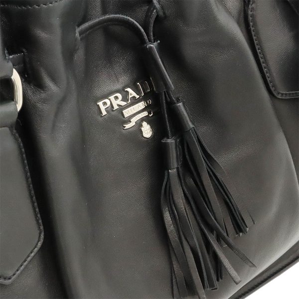 12420183 7 Prada Tassel Drawstring Tote Bag Leather Nero Black