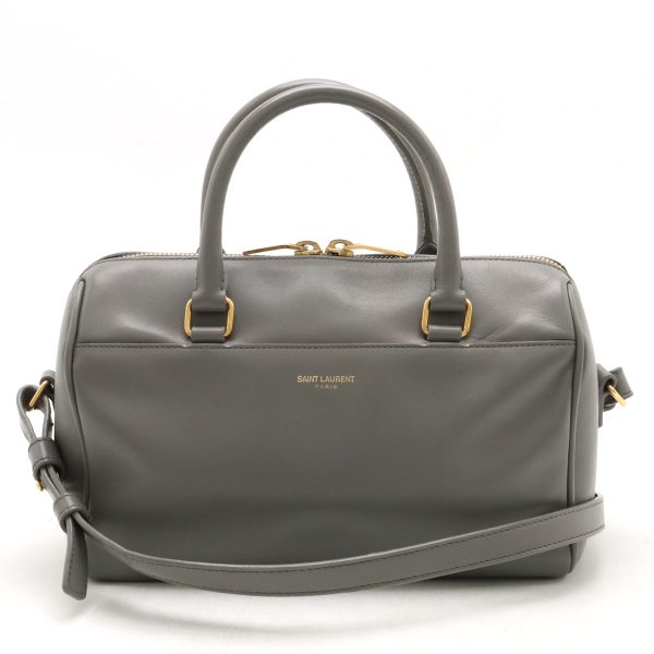 12420278 1 Yves Saint Laurent Baby Duffle Handbag 2WAY Shoulder Leather Gray