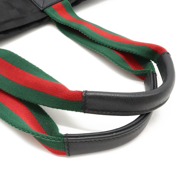 12420302 4 Gucci GG Nylon Sherry Tote Bag Black Green Red