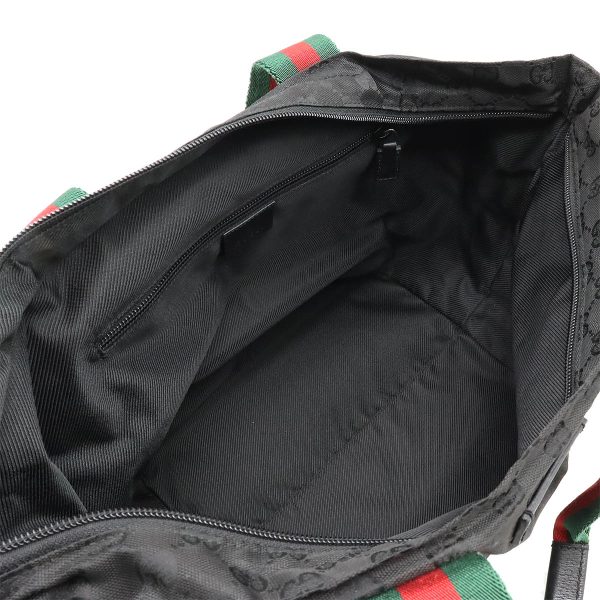 12420302 5 Gucci GG Nylon Sherry Tote Bag Black Green Red