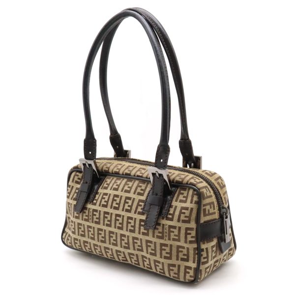 12420383 2 Fendi Zucchino Pattern Canvas Leather Shoulder Bag Beige