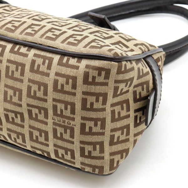 12420383 3 Fendi Zucchino Pattern Canvas Leather Shoulder Bag Beige