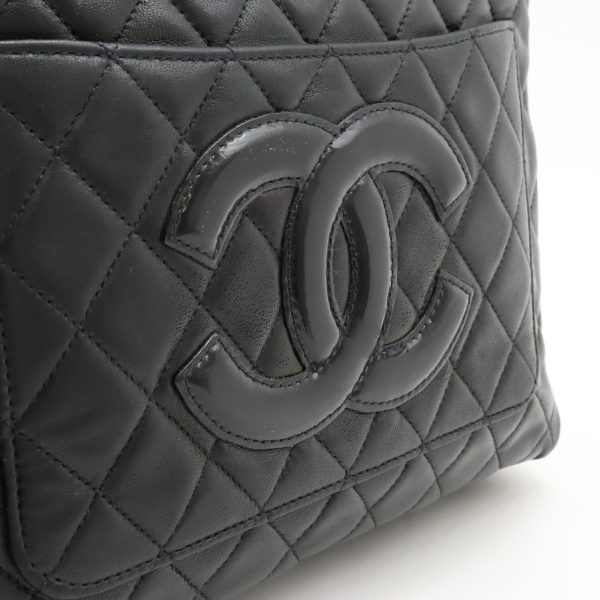 12420638 8 Chanel Matelasse Cocomark Handbag Leather Enamel Black Gold