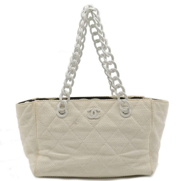 12420647 1 Chanel Matelasse Cocomark Tote Bag Plastic Chain Straw Leather White