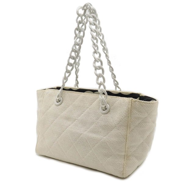 12420647 2 Chanel Matelasse Cocomark Tote Bag Plastic Chain Straw Leather White