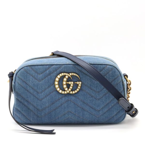 12420759 1 Gucci GG Marmont Shoulder Bag Denim Chain Blue Gold