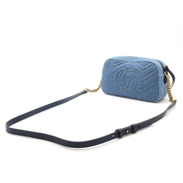 12420759 2 Gucci GG Marmont Shoulder Bag Denim Chain Blue Gold