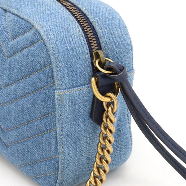 12420759 6 Gucci GG Marmont Shoulder Bag Denim Chain Blue Gold