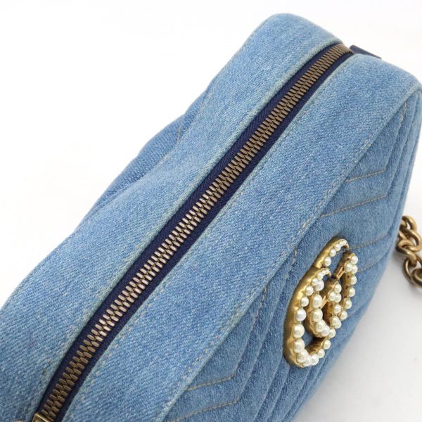 12420759 7 Gucci GG Marmont Shoulder Bag Denim Chain Blue Gold