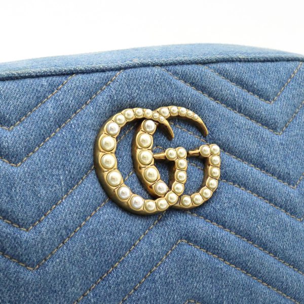 12420759 8 Gucci GG Marmont Shoulder Bag Denim Chain Blue Gold