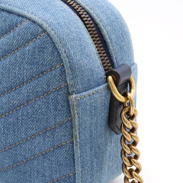 12420759 9 Gucci GG Marmont Shoulder Bag Denim Chain Blue Gold