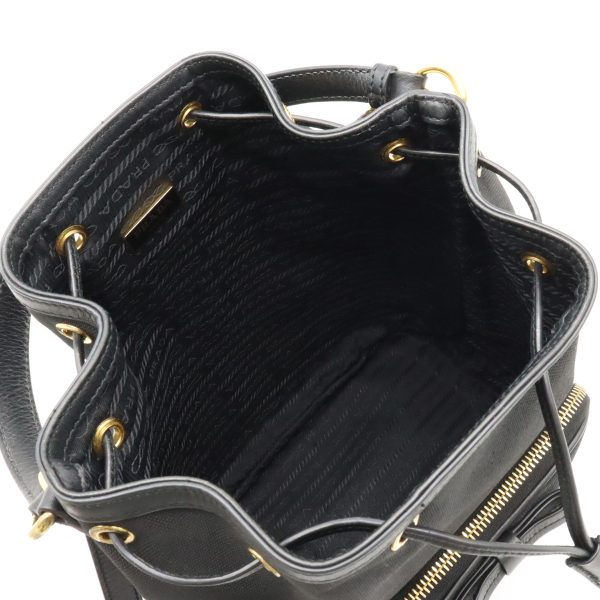 12420794 5 Prada Logo Jacquard Bucket Bag Black