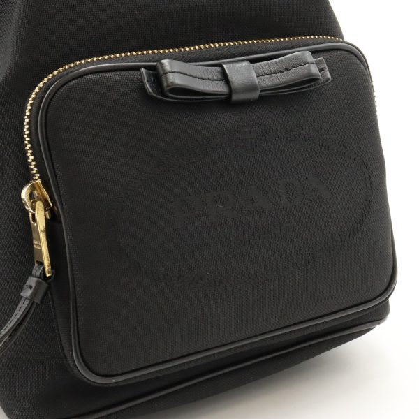 12420794 8 Prada Logo Jacquard Bucket Bag Black