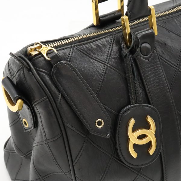 12430224 6 Chanel Bicolore Cocomark Boston Handbag Leather Black Gold