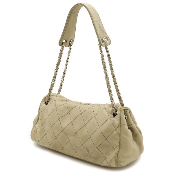 12430522 2 Chanel Cocomark Matelasse Chain Shoulder Bag Beige Silver