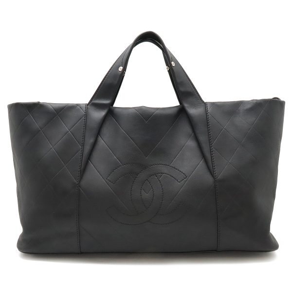 12430530 1 Chanel Cocomark V Stitch Large Tote Leather Black Silver