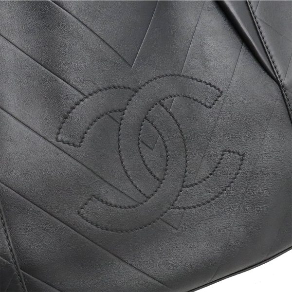 12430530 7 Chanel Cocomark V Stitch Large Tote Leather Black Silver