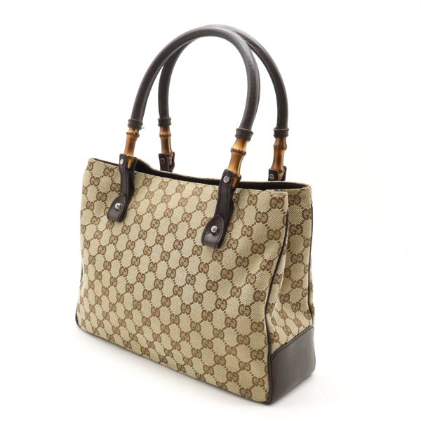 12430624 2 Gucci Bamboo GG Tote Shoulder Bag Beige Dark Brown